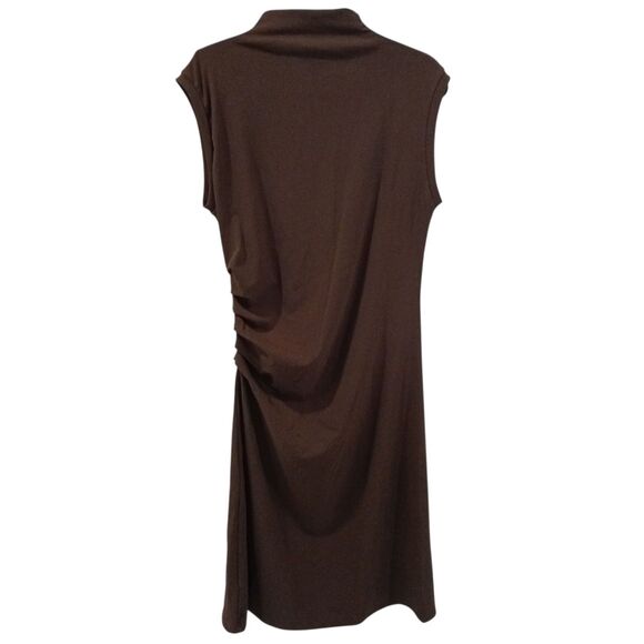 OGL Mockneck Tucks Midi Dress - Hazelnut Coco Sleeveless Brown Ruched Size PXL - Picture 7 of 15